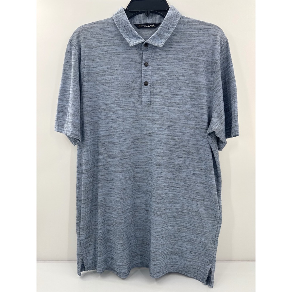 TravisMathew Mens Large Blue Space Dye Heathered Short Sleeve Golf Polo Shirt